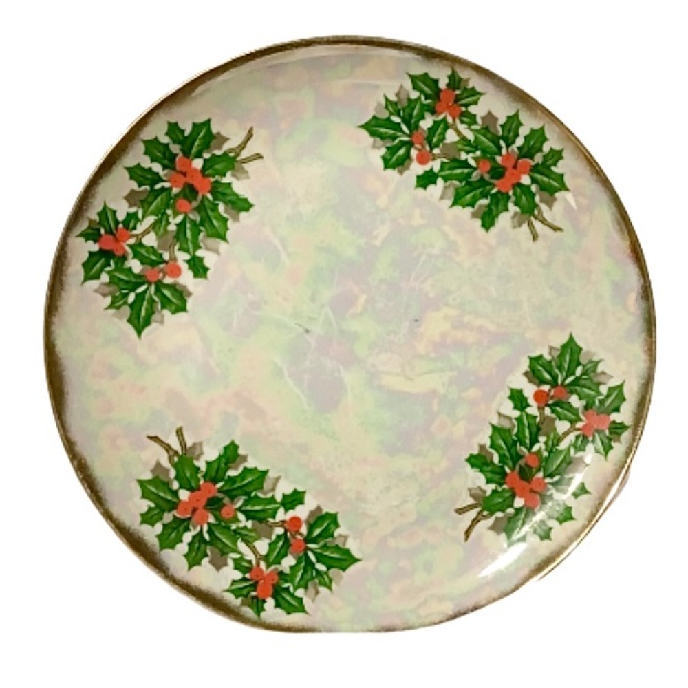 Vintage Ucagco Holiday Holly Berry Cake Plate